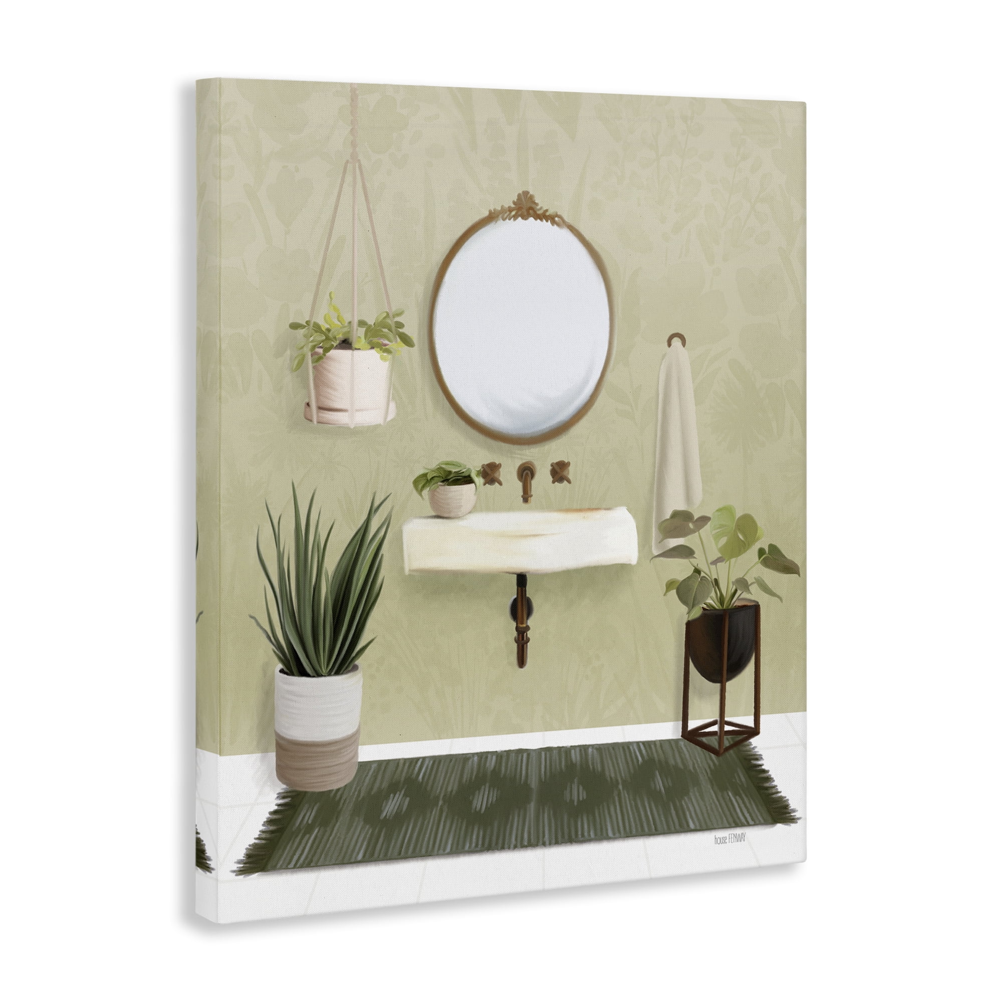 Stupell Industries Soothing Bathroom with Plants Bath & Laundry Painting Wrapped Canvas Art Print Wall Art, 36 x 48