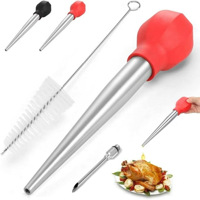 CUITING Large Turkey Baster with Cleaning Brush & Needle - Stainless Steel Baster Tool for Cooking - Easy to Use and Clean - Heavy Duty Baster Syringe - Flavor Meat Poultry Beef Chicken