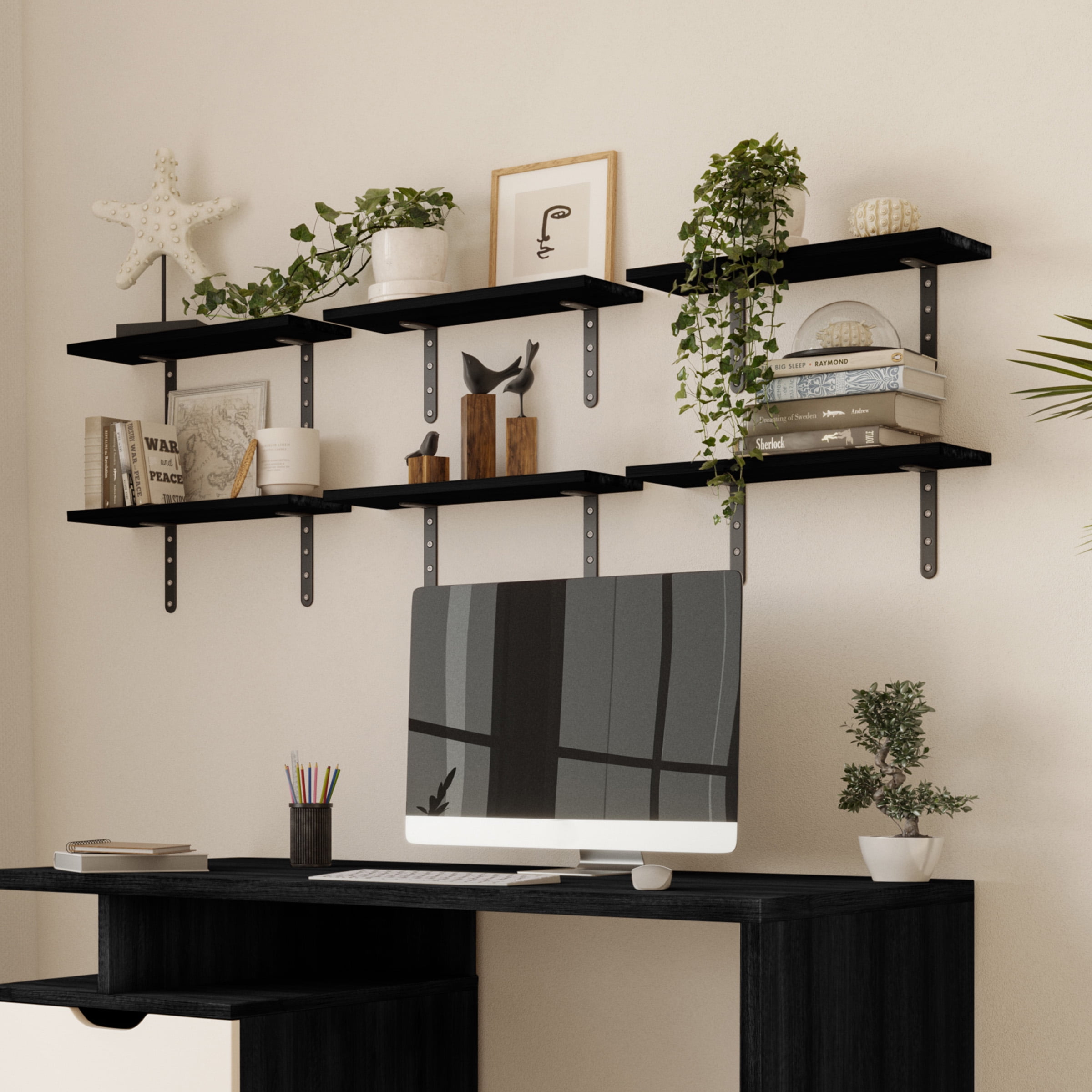 Lavish Home Set of 6 Floating Shelves for Living Room, Bedroom, or Bathroom