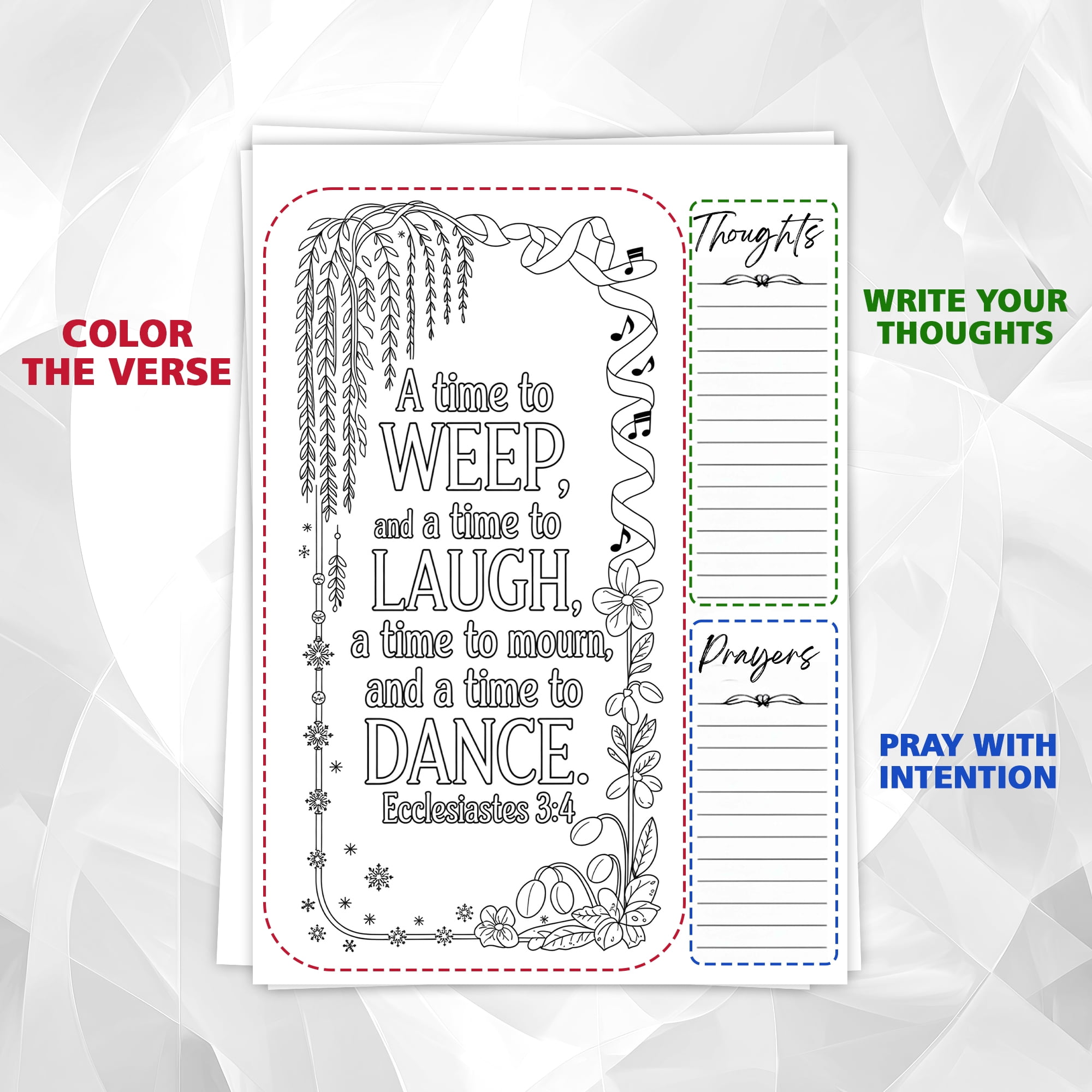 Ecclesiastes Coloring Book for Adults, 30 Minimalist Scripture Art Pages with Reflection & Prayer Space, Spiral Bound, A4 or A5 Softcover or Wood Cover