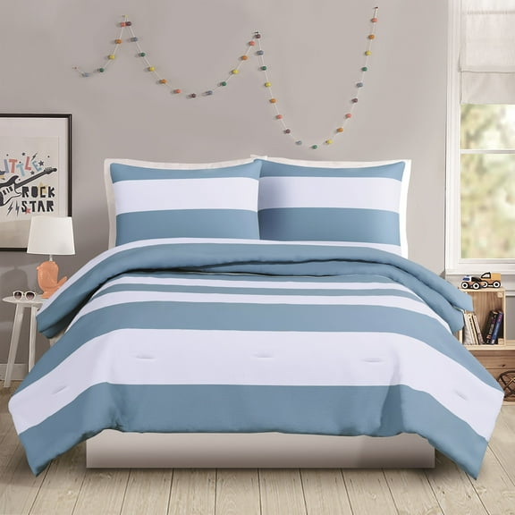 Urban Playground Kids and Teens Lavelle Stripe Blue/White 3-Piece Quilt Set, Full/Queen