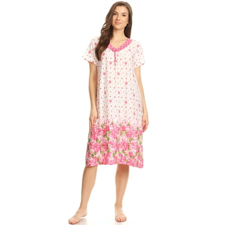 

811 Womens Nightgown Sleepwear Woman Short Sleeve Sleep Dress Nightshirt