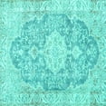 thumbnail image 1 of Ahgly Company Machine Washable Indoor Square Medallion Turquoise Blue Traditional Area Rugs, 4' Square, 1 of 4