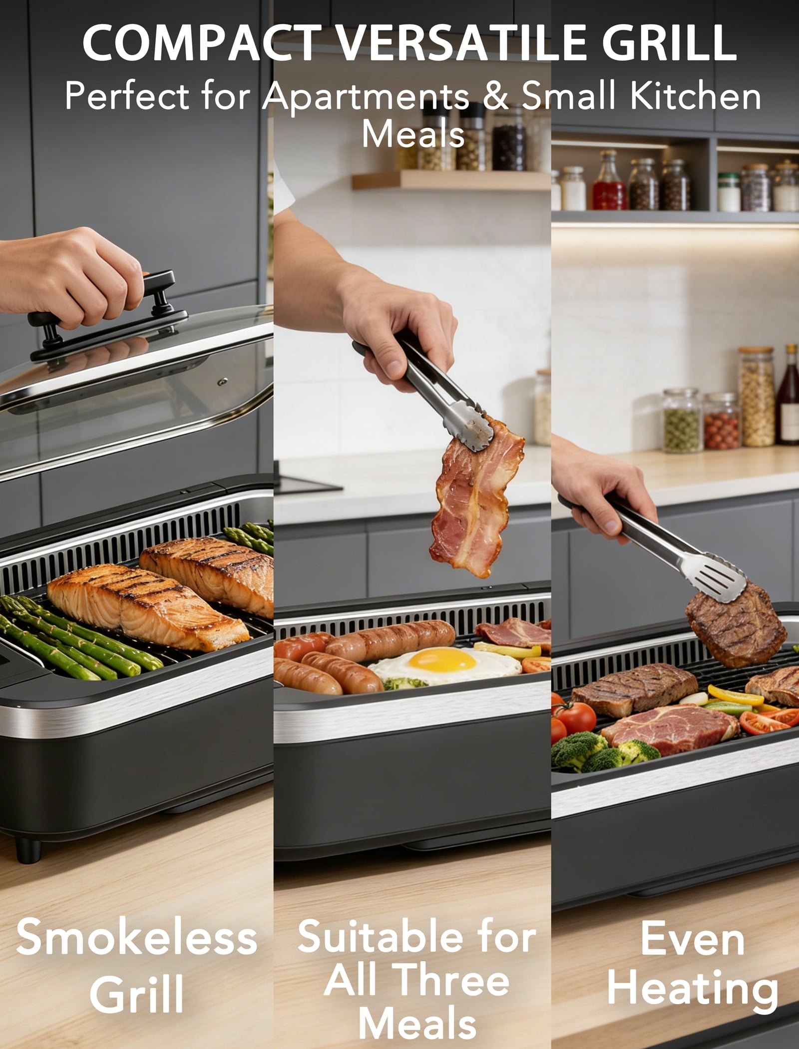 CRZOE Indoor Smokeless Electric Grill, 1500W Korean BBQ Grill with Drip Tray & Tempered Glass Lid, Compact Portable, NonStick, 6-Level Control, 90 Min Auto Timer, Dishwasher Safe, Black