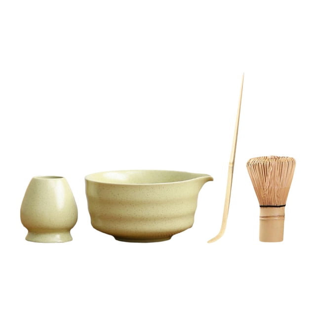 4x Matcha Watch and Stand Tea Juego de té para del té Tazón chino Tazón de té chino Utensilios hechos a mano Cazón de Amarillo beige