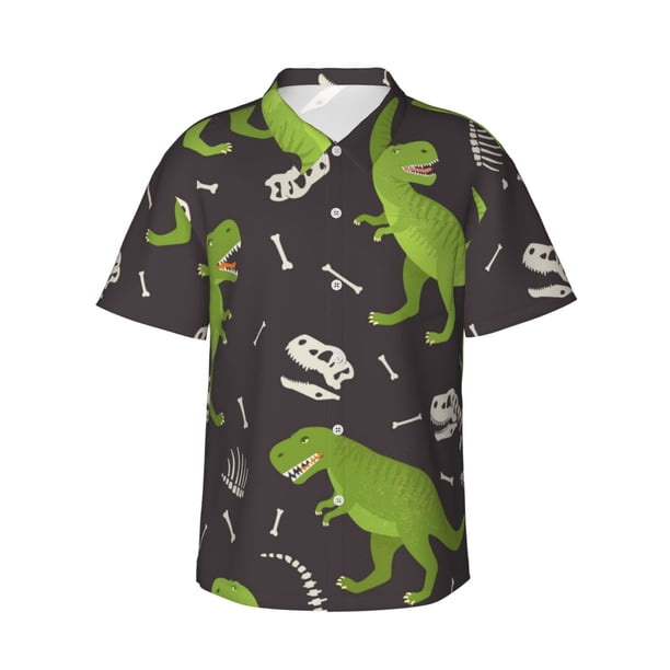 Fotbe Dinosaur Skeleton Camisa Hawaiana para Hombre Unisex – Camisa Casual de Verano con Botones de Manga Corta de Algodón y Lino,3X-Large