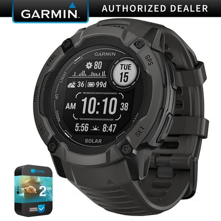 Garmin 010-02805-10 Instinct 2X Solar Rugged GPS Smartwatch Graphite Bundle with 2 YR CPS Enhanced Protection Pack