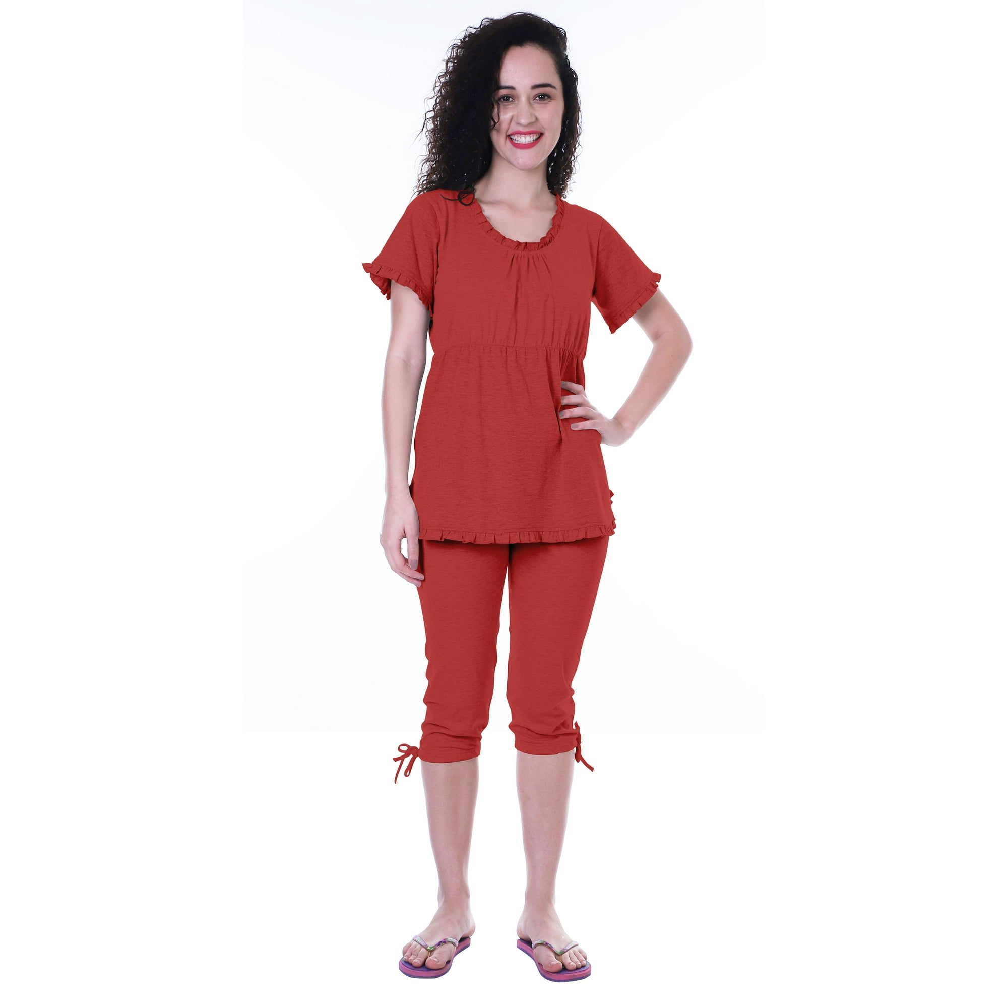 Moomaya Ensemble de Nuit pour Femmes Capri Coton Pcs Chemises de