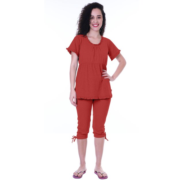 Moomaya Ensemble de Nuit pour Femmes Capri Coton 2 Pcs Chemises de Nuit