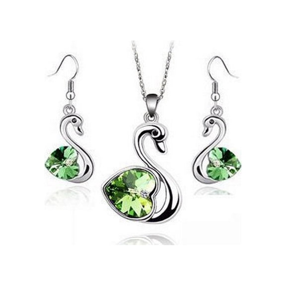 KATGI Fashion Austrian Crystal Swan Pendant Necklace and Earrings Set