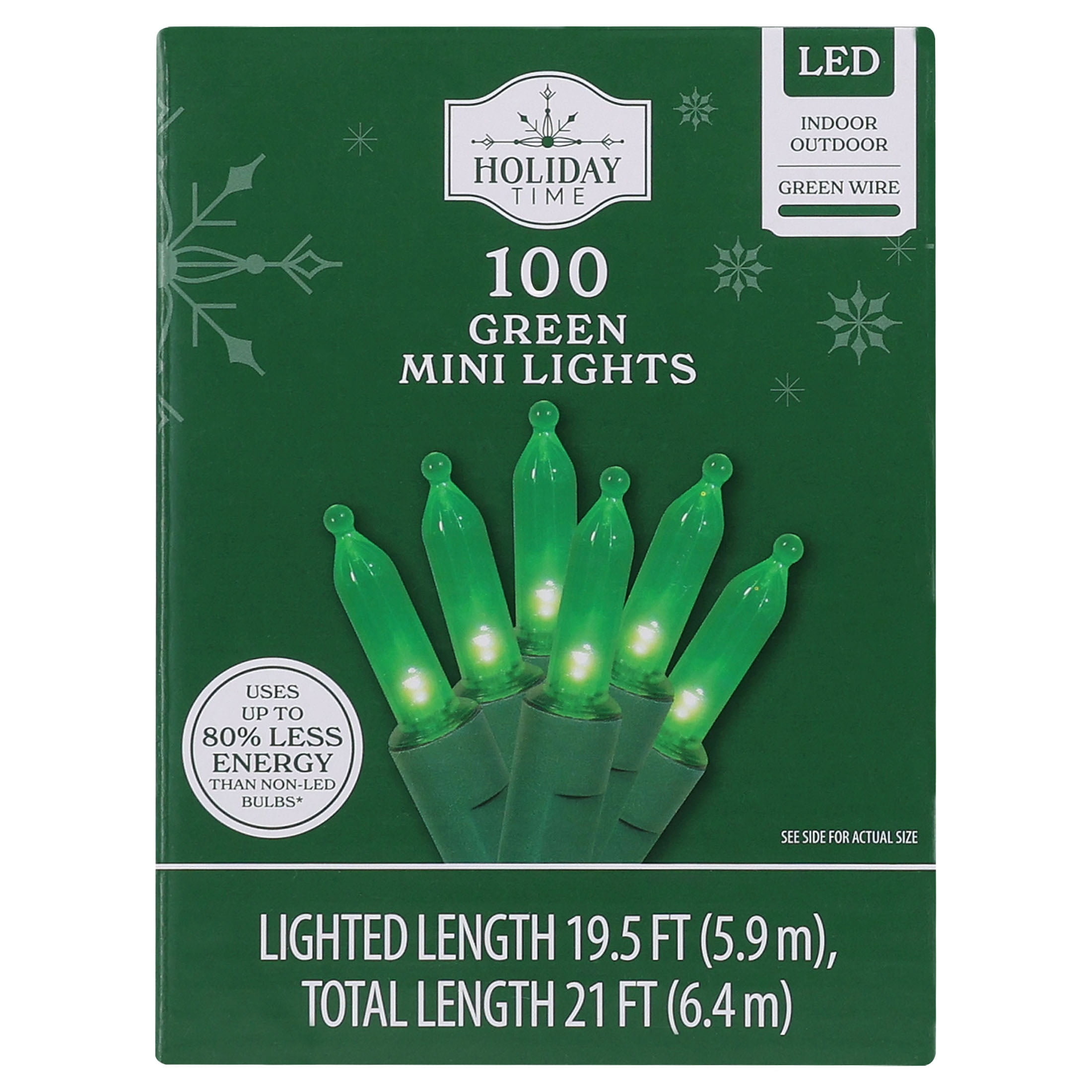 Indoor/Outdoor 100-Count LED Mini Christmas String Lights, Green, Green Wire, 19.5', by Holiday Time