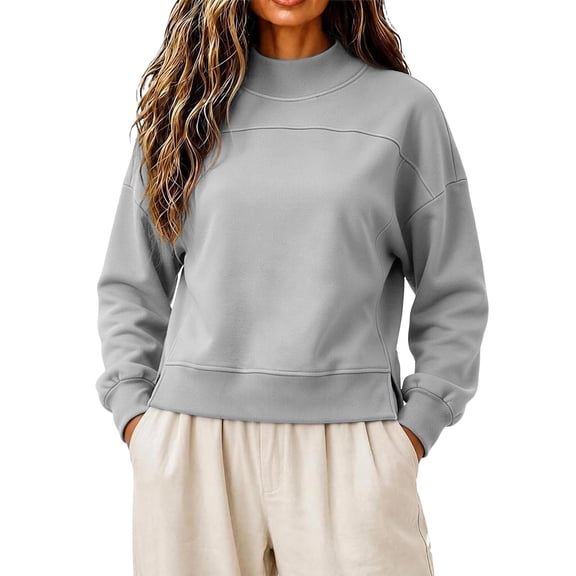 VBVC Women's Mock Neck Cropped Sweatshirt , Ladies' Side Slit Long Sleeve Pullover , Casual Fall Winter Tops For Women, S-3XL