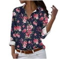thumbnail image 5 of Nmnitkp Cartigan Light and Comfortable Womens Round Neck 3/4 Sleeve Tops Button Stripe Printing T-Shirts Solid Loose Cute Tunic Tee Blouses, 5 of 7