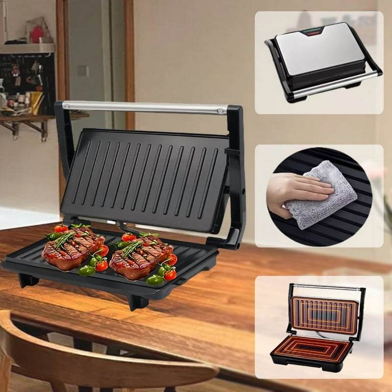 Electric Panini Press & Grill – 850W Contact Grill with Adjustable Temperature, Stainless Steel | Makes Sandwiches, Burgers, Steaks | Compact Design, Easy Cleanup