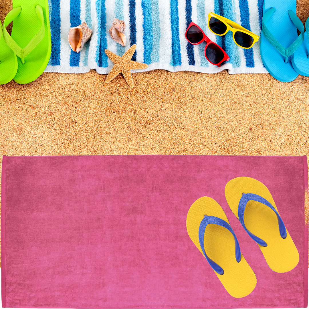 ELEGANI Oversized Large Terry Velour Beach Towel - Hot Pink - 35” x 60” - 100% Ring Spun Cotton