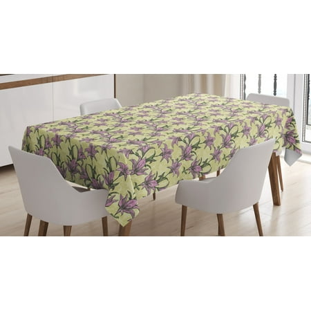 

Floral Tablecloth Sketchy Illustration of Blooming Lilies Pattern with Grunge Effect Rectangular Table Cover for Dining Room Kitchen 60 X 90 Inches Pale Green Pink Dark Green by Ambesonne