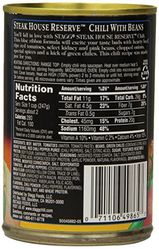 Stagg Steakhouse Reserve Beef Chili with Beans, 15 Oz, 6 Count Cans