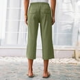 thumbnail image 5 of Outfmvch Summer Pants for Women Straight Wide Leg Cropped Linen Pants Women Yoga Capris with Pockets Wide Leg Capris Drawstring with Pockets Cotton Linen Pants Baggy Capris for Women Bronze S-5XL, 5 of 6