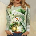 thumbnail image 2 of Fiaer Christmas Women Long Sleeve T Shirts Oversized Snowflake Snowman Crew Neck Xmas Tshirts Loose Fit Casual Fashion Holiday Tops Light Green1 S, 2 of 5