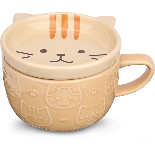 Ventas promocionales, taza de café de cerámica para gatos con Tapa, tazas de café o tazas de té kawaii para amantes de los gatos, divertidas tazas de desayuno con forma de gato par