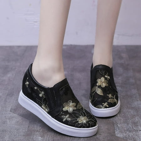 

Casual Women s Non Mesh Flowers Slip Solid Color Slip On Thick Sole Breathable Work Single Shoes