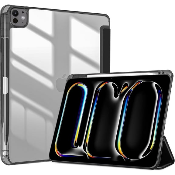 ProCase Smart Case for iPad Pro 11 Inch 2024 M4 with Pencil Holder, Clear Back Slim Tri-fold Folio Stand Shell Tablet Cover for iPad Pro 11” 2024 5th Generation -Black