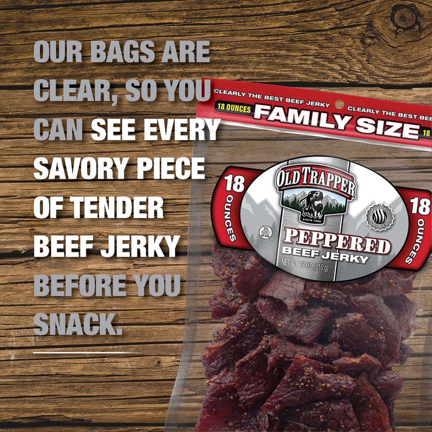 Old Trapper Peppered Beef Jerky, 3 Pack, 18 oz with bowl by OMA