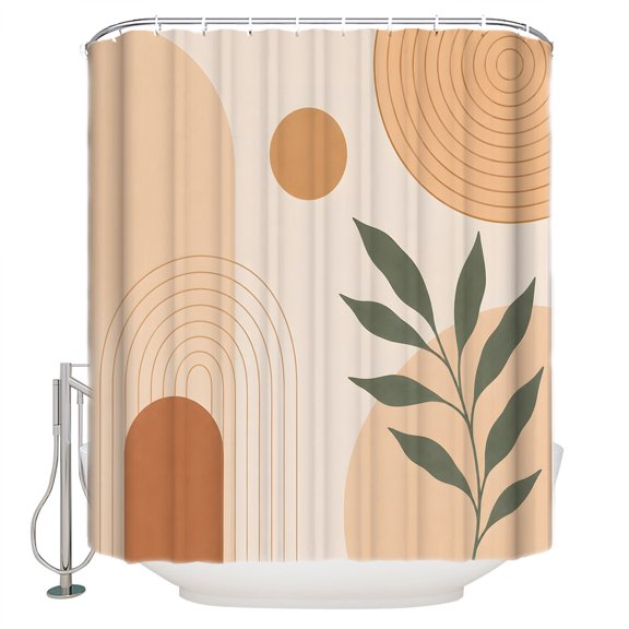 Bohemian Bathroom Shower Curtains with 12 Hooks Polyester Waterproof Shower Curtain for Stalls and Bathtubs Modern Abstract Boho Leaves Beige Middle Century Decorative Bathroom Curtain 48x72 Inches