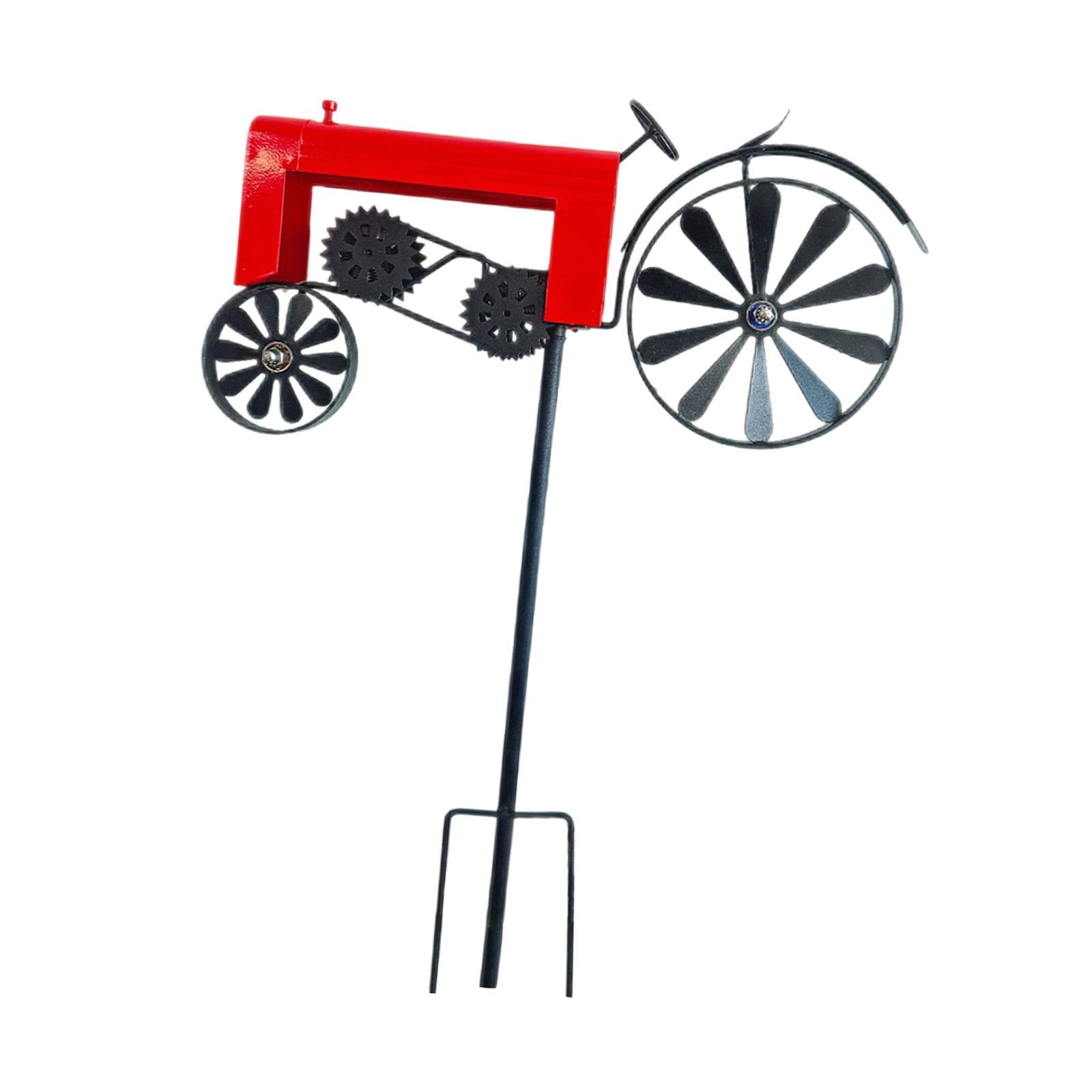 koolsoo Garden Tractor Windmill Ornament Iron Art Sculpture Vintage Tractor Wind Garden Stake for Home Yard Indoor Patio Path red