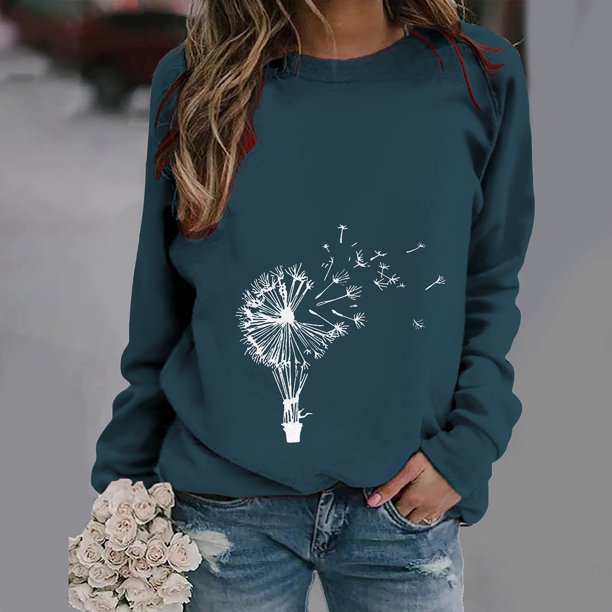 ICHUANYI Liquidación Camisas casuales de manga larga para mujer Sudadera con cuello redondo estampada Jersey Túnica suelta Tops ICHUANYI WER202308257081