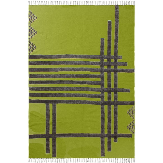 Casavani Cotton Handblock Printed Rug Green Area Rug for Living Dining Bedroom 9x15 feet