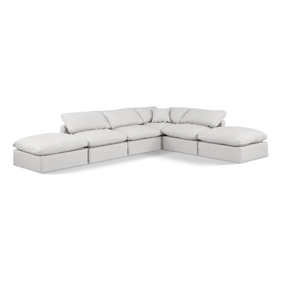 Meridian Furniture Indulge 135" Cream Vegan Leather U-Shaped Modular Sectional