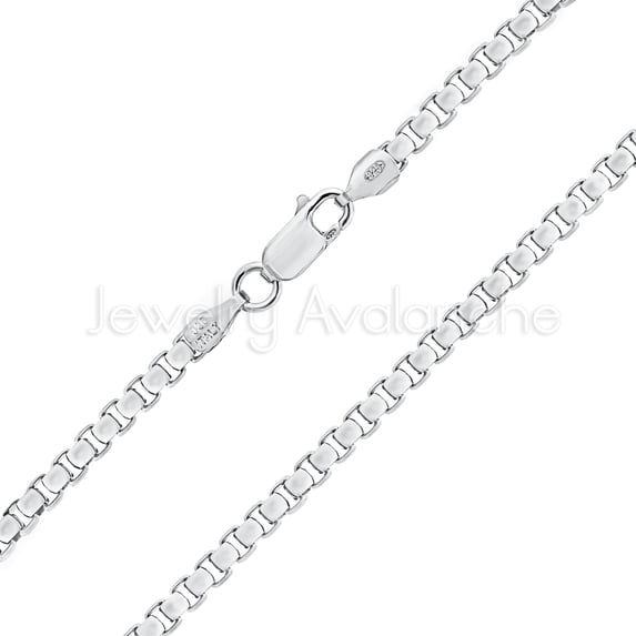 Italian Sterling Silver 3.3mm Box Chain 18 inches Unisex Rhodium Plated Necklace #219RHs18