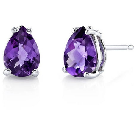Amethyst Ruby Earrings - 1.00 Carat T.G.W. Pear-Cut Amethyst 14kt White Gold Stud Earrings