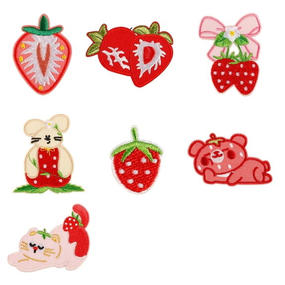 7Pcs StrawberryAn1ma1Fabric Iron On Patches Embroidery Appliques For Garment Jackets Hat Bag Coat Clothing Accessories