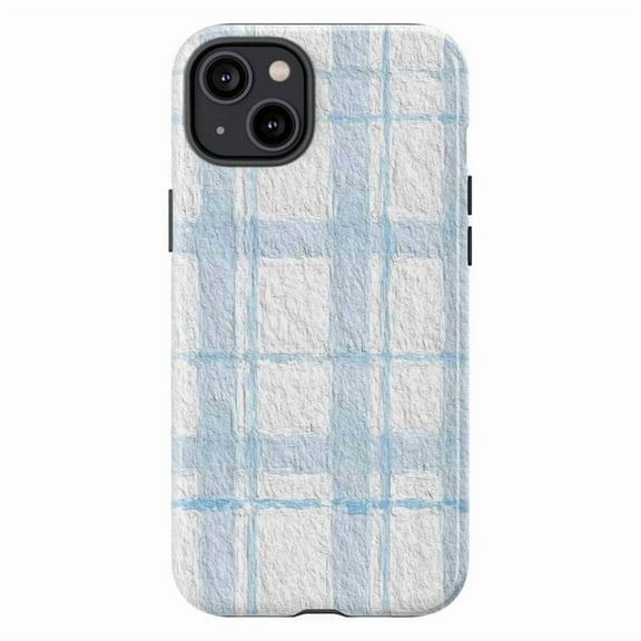 Light Blue Plaid Phone Case, Soft Textured Checkered Design, Stylish Protective Cover for iPhone 16 15 14 13 12 11 Pro Plus Max Mini