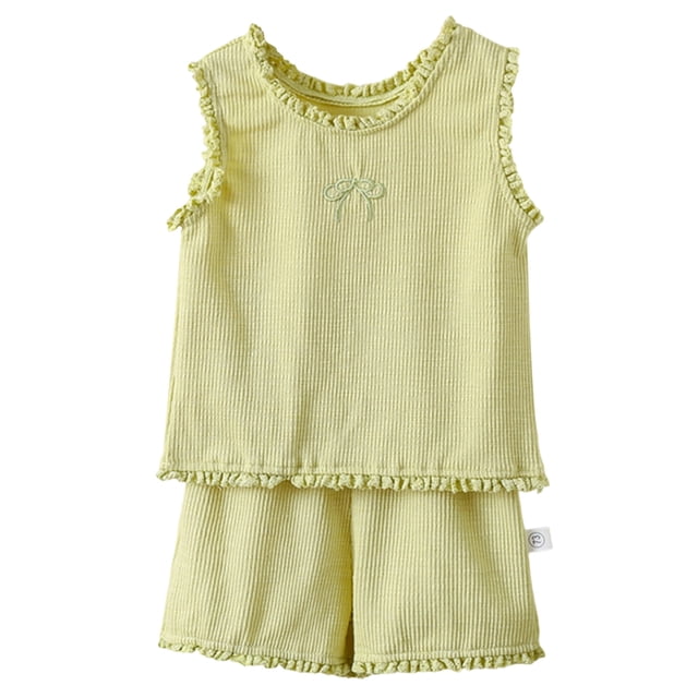Nwiuh Toddler Girl Clothes 6M 1T 2T 3T 4T 5T Baby Summer Outfit Ribbed Knit Ruffle Sleeveless Shirts Ruffled Shorts Set (Light Green, 4-5 Years)