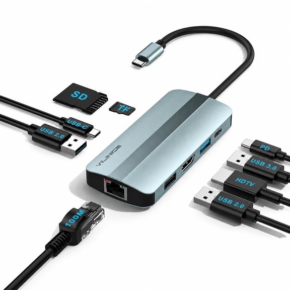 VILINICE 9-in-1 USB-C Hub, USB-C Docking Station with 1080P HDMI, PD Charging, 5Gbps Data Transfer, SD/TF Card Reader, Multiport Adapter Compatible with Laptop & PC, Aircraft-Grade Aluminum