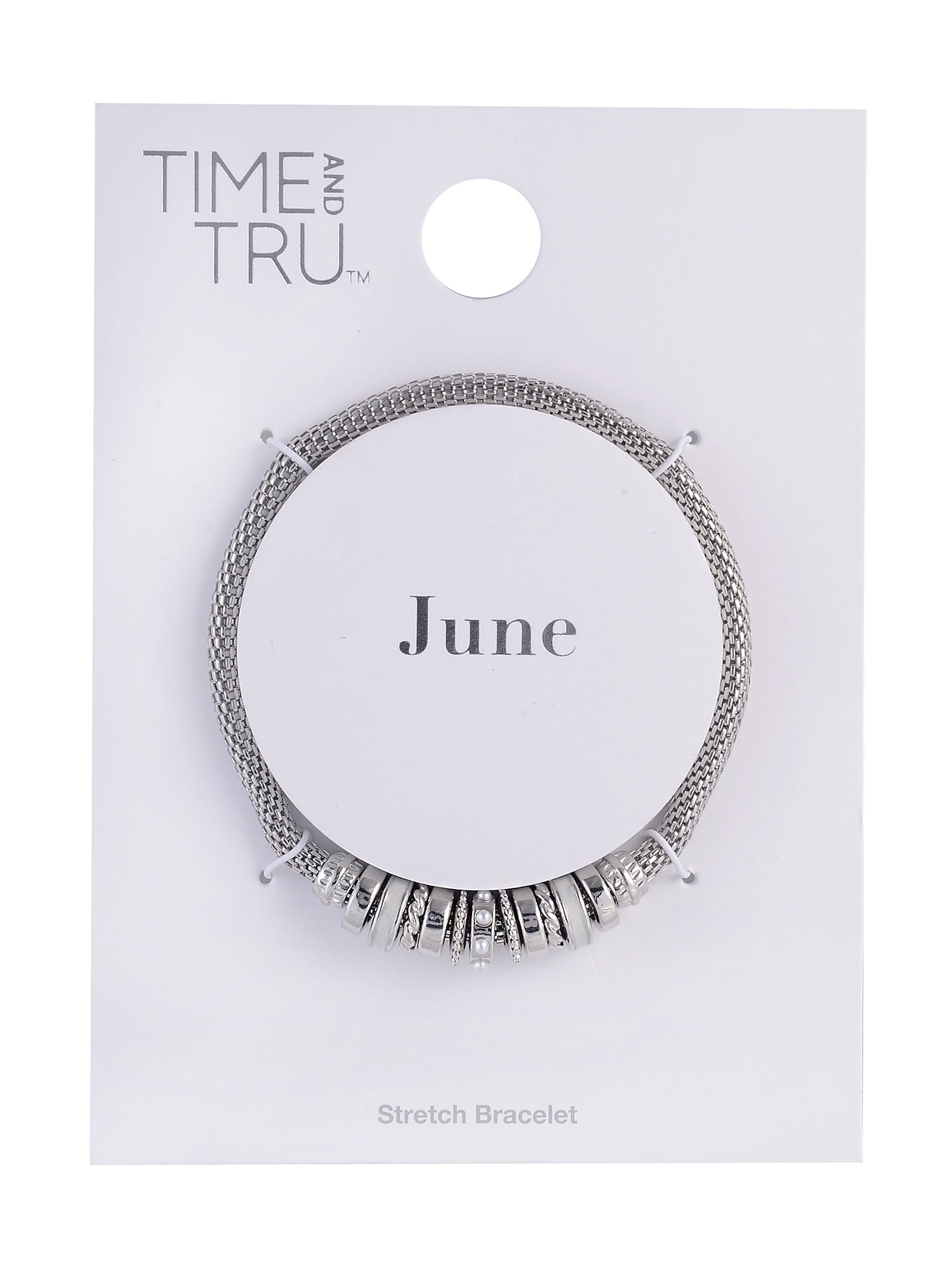 Time and Tru Silvertone Chain with Pearl Birthstone "June" Bracelet