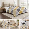 thumbnail image 6 of Full Quilt Set 78''x90'', Moroccan Lightweight Summer Bedspread Coverlet Set with 2 Pillow Shams, Vintage Moroccan Texture Yellow Grey Breathable All Season Quilt Bedding for Bedroom/Guest Room, 6 of 9