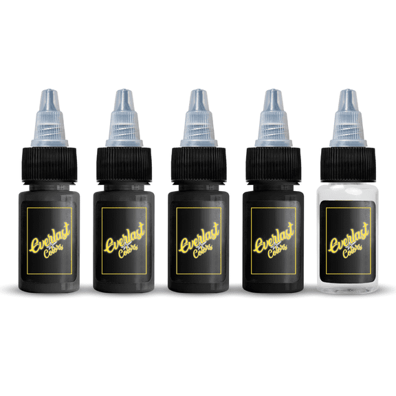 Everlast Colors Fader Graywash Tattoo Ink Set Professional Greywash Shading & Blending Ink Black & Grey Shaders with Clear Wash 4oz Bottles  