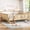Light Natural, variant on Twin Size Floor Bed with Storage Bookcases, Solid Wood Floor Bed with Stairs and Guardrails, No Box Spring Needed, Beige
