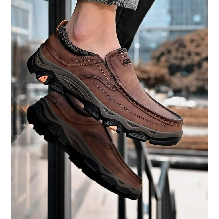 Men's Orthopedic Walking Shoes Genuine Leather Slip On Loafers