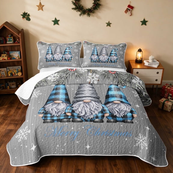 Manfei Gnome Twin Quilt Set Nisse Twin Coverlet Set, Burgundy Gold 2 Pieces 1 Bedspread and 1 Pillowcase