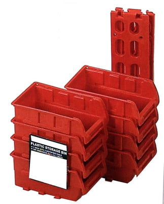 Lot of 3 Stack-On Small Red Plastic Storage Bins w/Hanging Bracket USA Made 