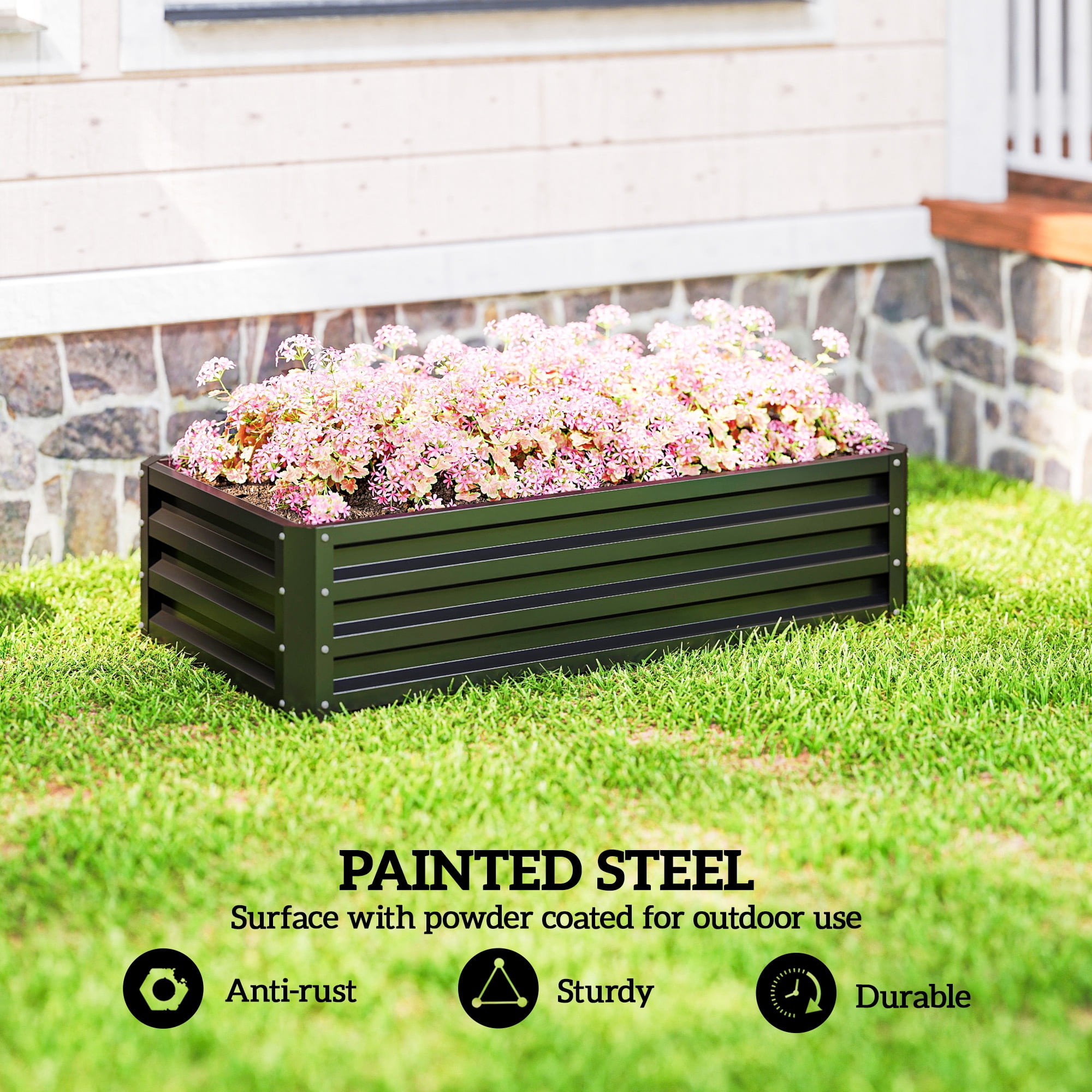 Outsunny 4' x 2' x 1' Galvanized Raised Garden Bed Planter Raised Bed with Steel Frame for Vegetables, Flowers, Plants and Herbs, Gray