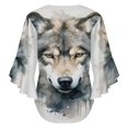thumbnail image 6 of Watercolor Wolf Portrait Women's V-Neck Blouse With 3/4 Ruffled Bell Sleeves Casual Top Ladies Blouses, 6 of 7