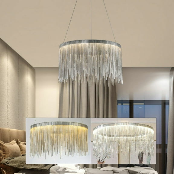 Miumaeov Luxury LED Dimmable Modern Linear Chandelier Tassels Chrome Chain Pendant Light