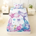 thumbnail image 3 of Feelyou Watercolor Mermaid Tails Twin Sheet Sets for Girls, Jellyfish Starfish Marine Wildlife Bedding, Pink White, 3-Piece, 3 of 5