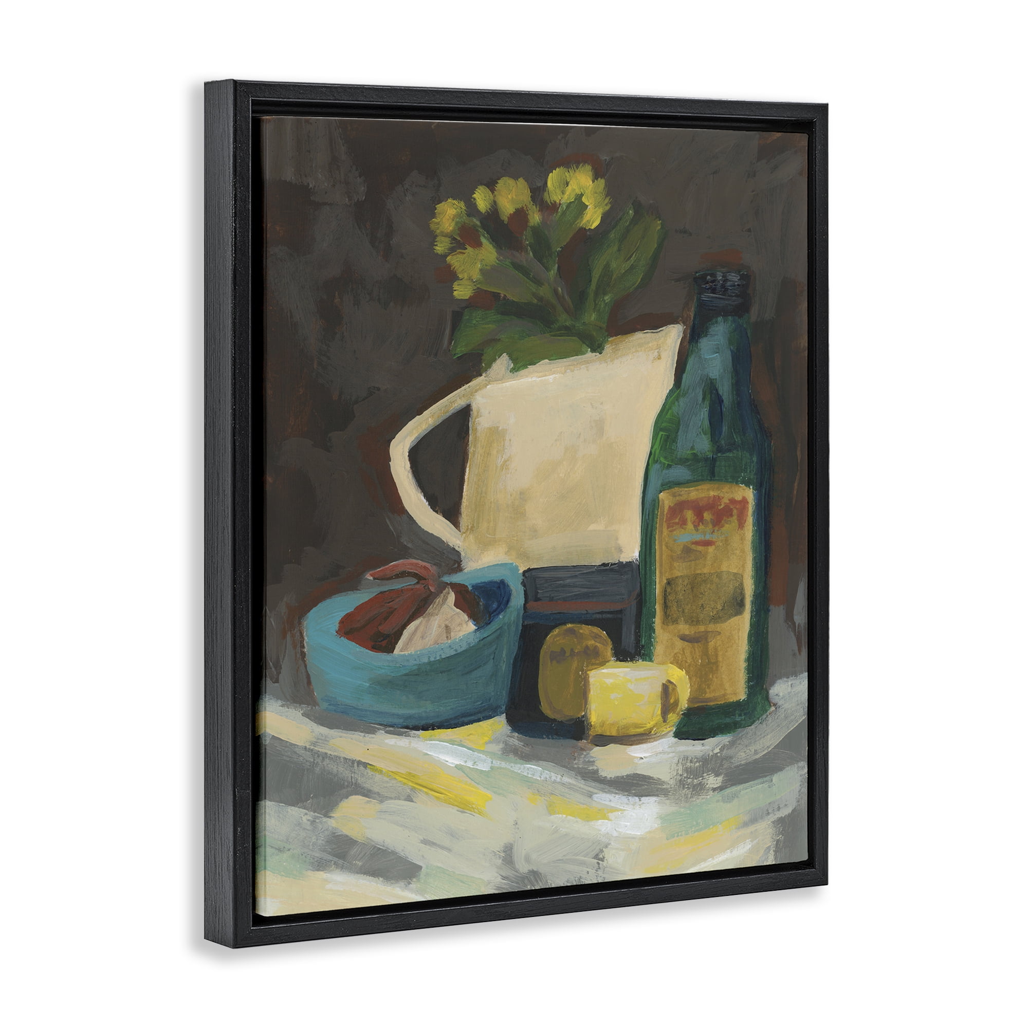 Stupell Industries Impression of Still Life Plants & Flowers Painting Black Floater Framed Canvas Art Print Wall Art, 17 x 21